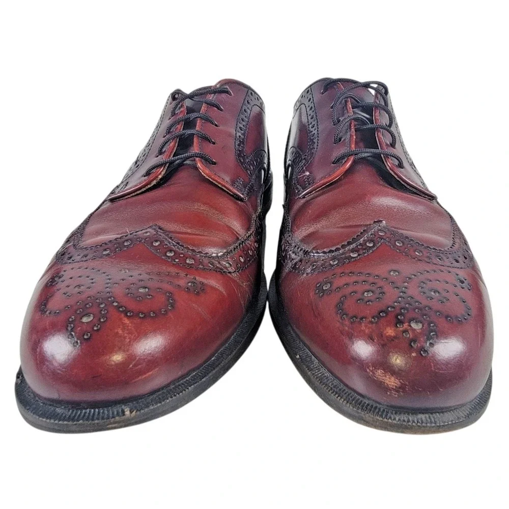 Vtg Cole Haan Full Wingtip Brogues Burgundy Leather 11 D USA‎ Made Dress Oxford